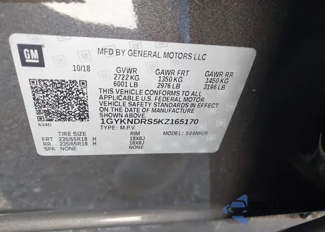 2019 Cadillac Xt5 Luxury from USA, damaged, VIN 1GYKNDRS5KZ165170